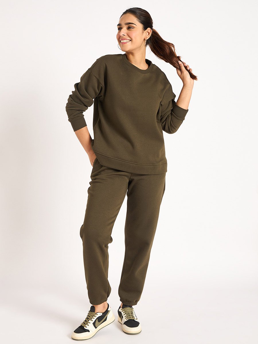 Women Olive Fleece Joggers
