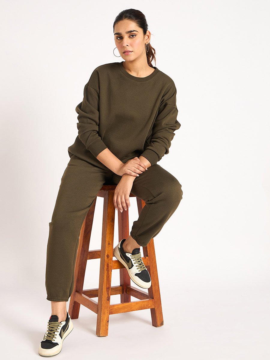 Women Olive Fleece Joggers