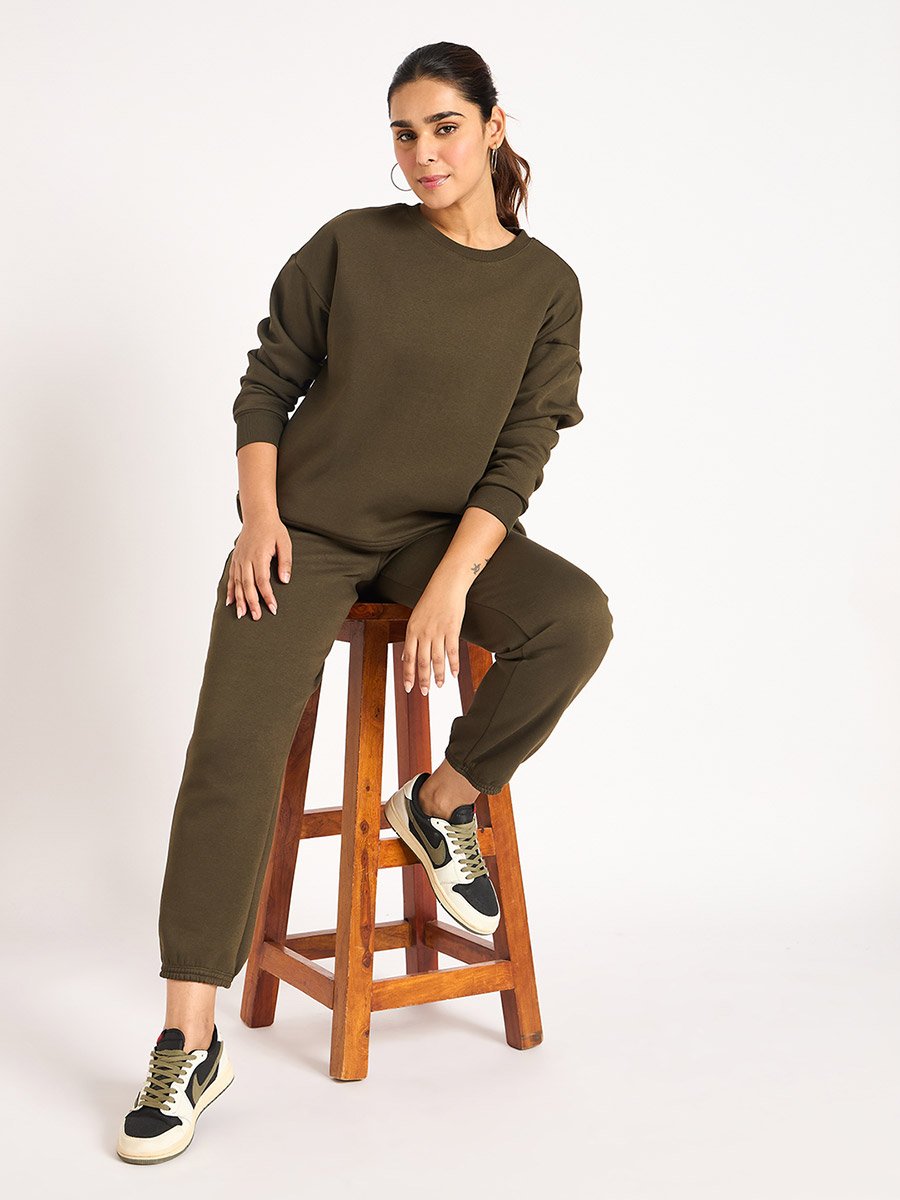 Women Olive Fleece Joggers