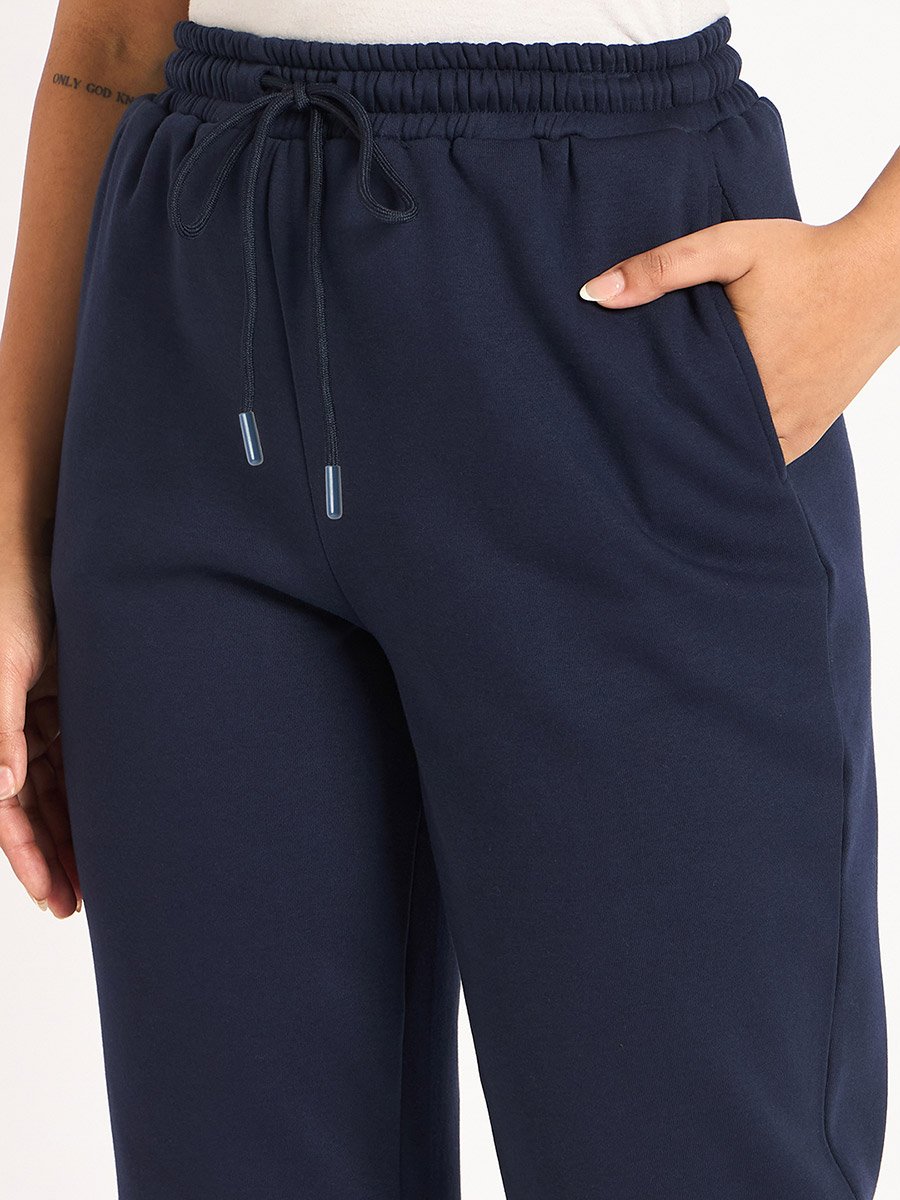 Women Navy Blue Fleece Joggers