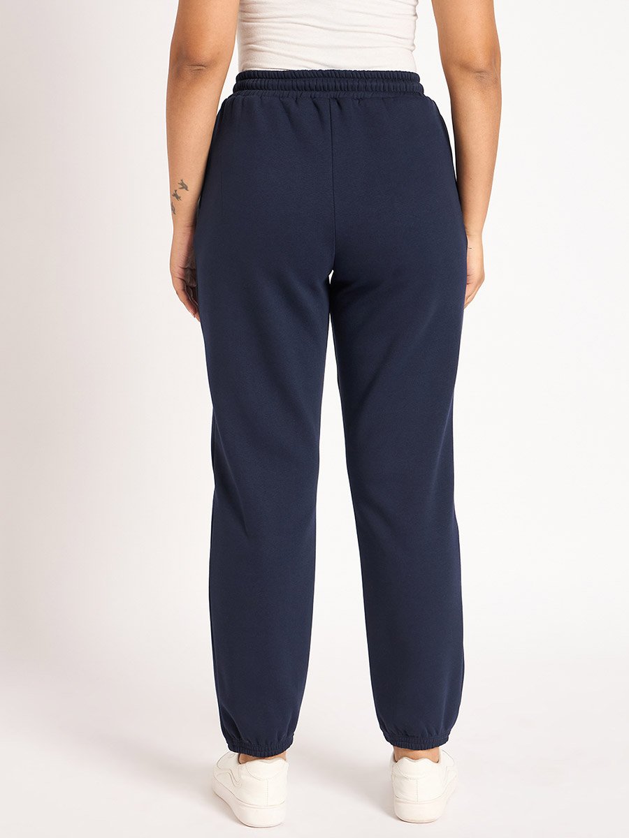 Women Navy Blue Fleece Joggers