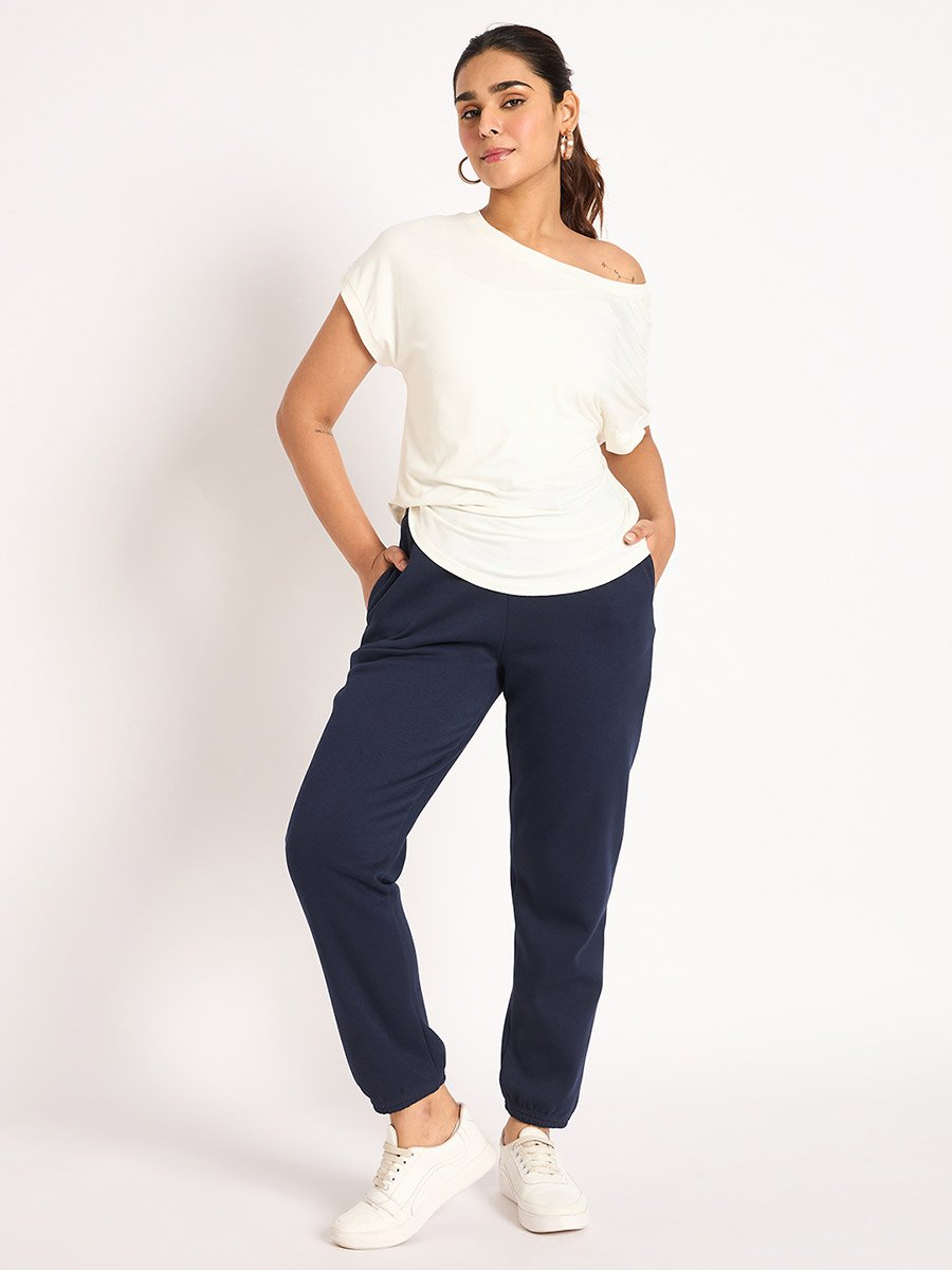 Women Navy Blue Fleece Joggers