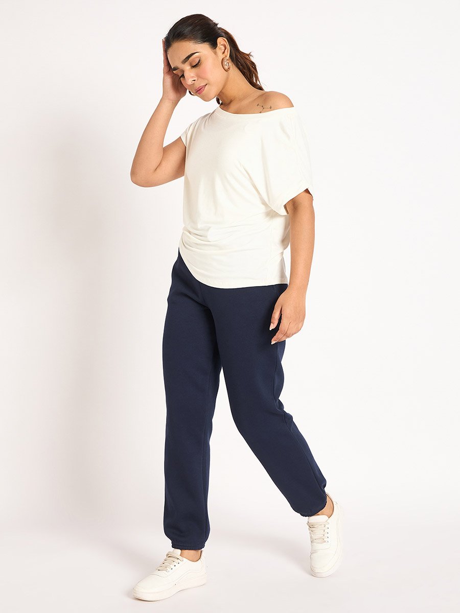 Women Navy Blue Fleece Joggers