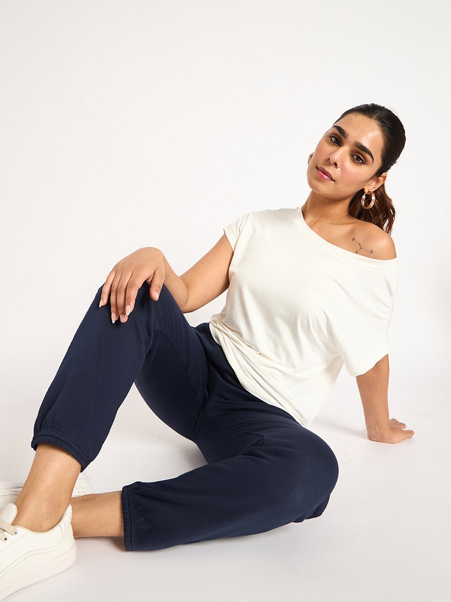 Women Navy Blue Fleece Joggers