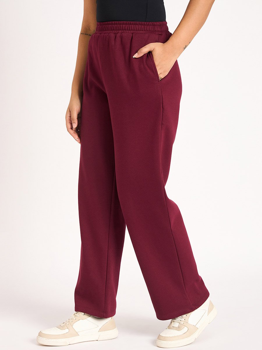 Burgundy Straight Fit Fleece Trackpants