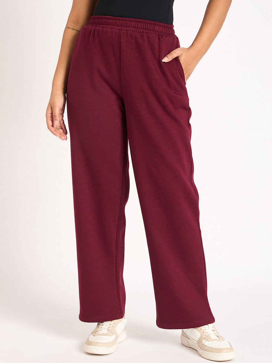 Burgundy Straight Fit Fleece Trackpants