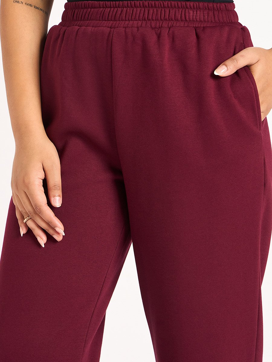 Burgundy Straight Fit Fleece Trackpants