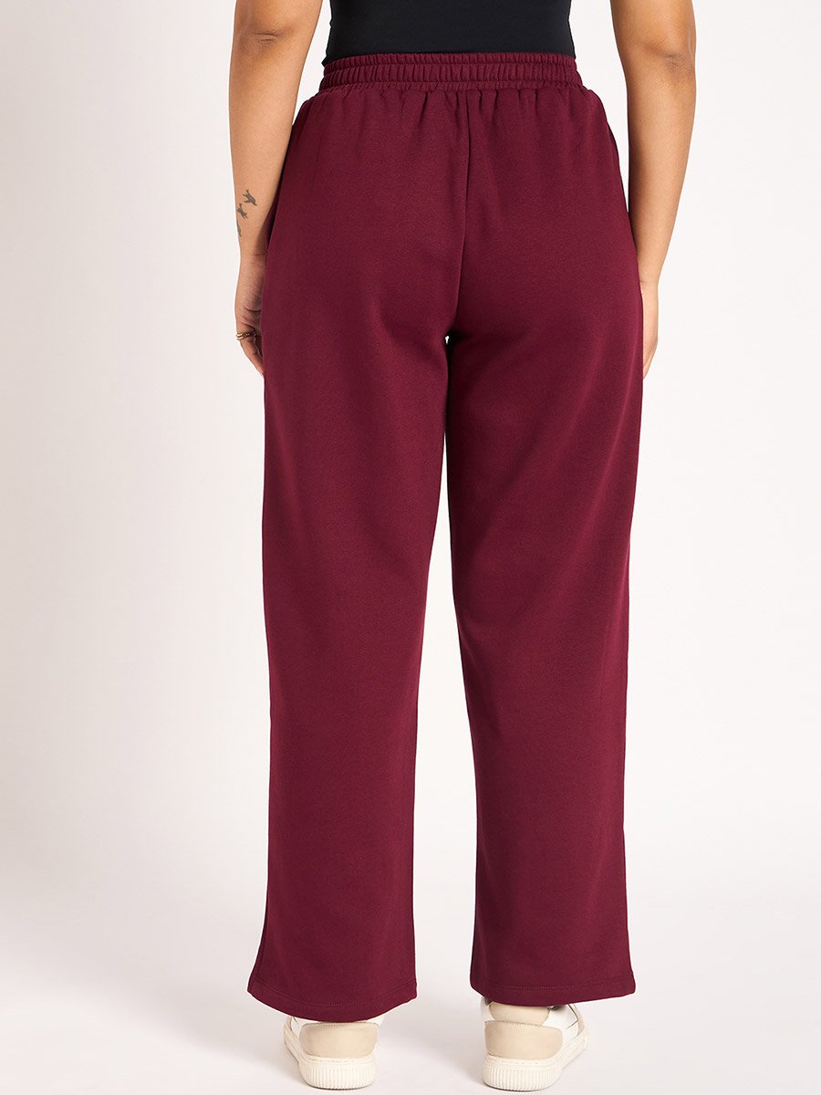 Burgundy Straight Fit Fleece Trackpants