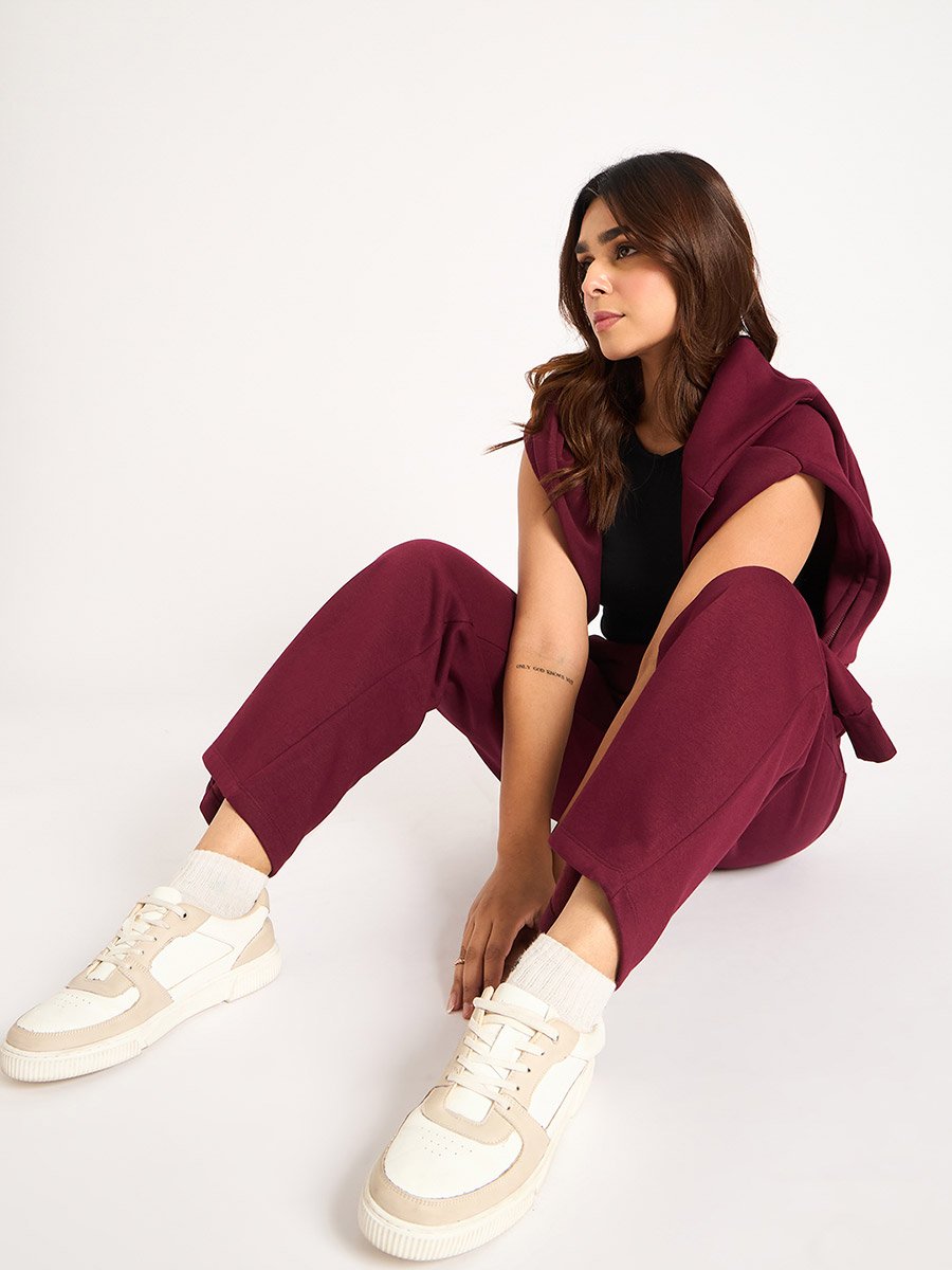Burgundy Straight Fit Fleece Trackpants