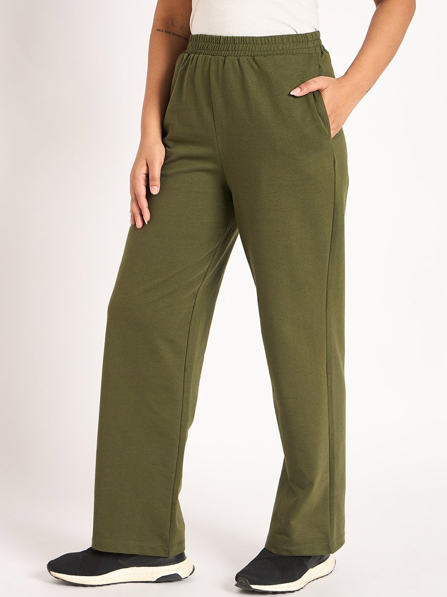 Olive Straight Fit Terry Trackpants