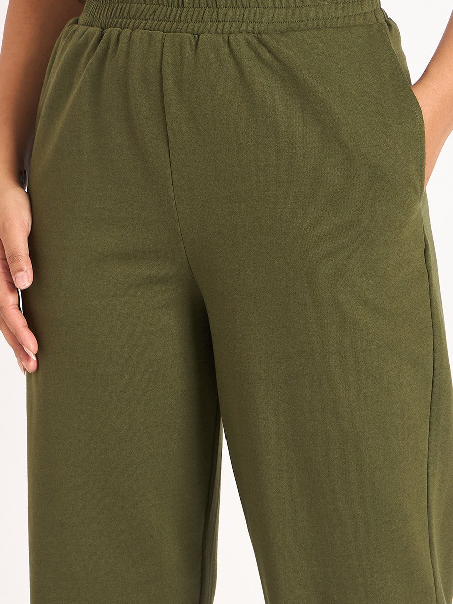 Olive Straight Fit Terry Trackpants