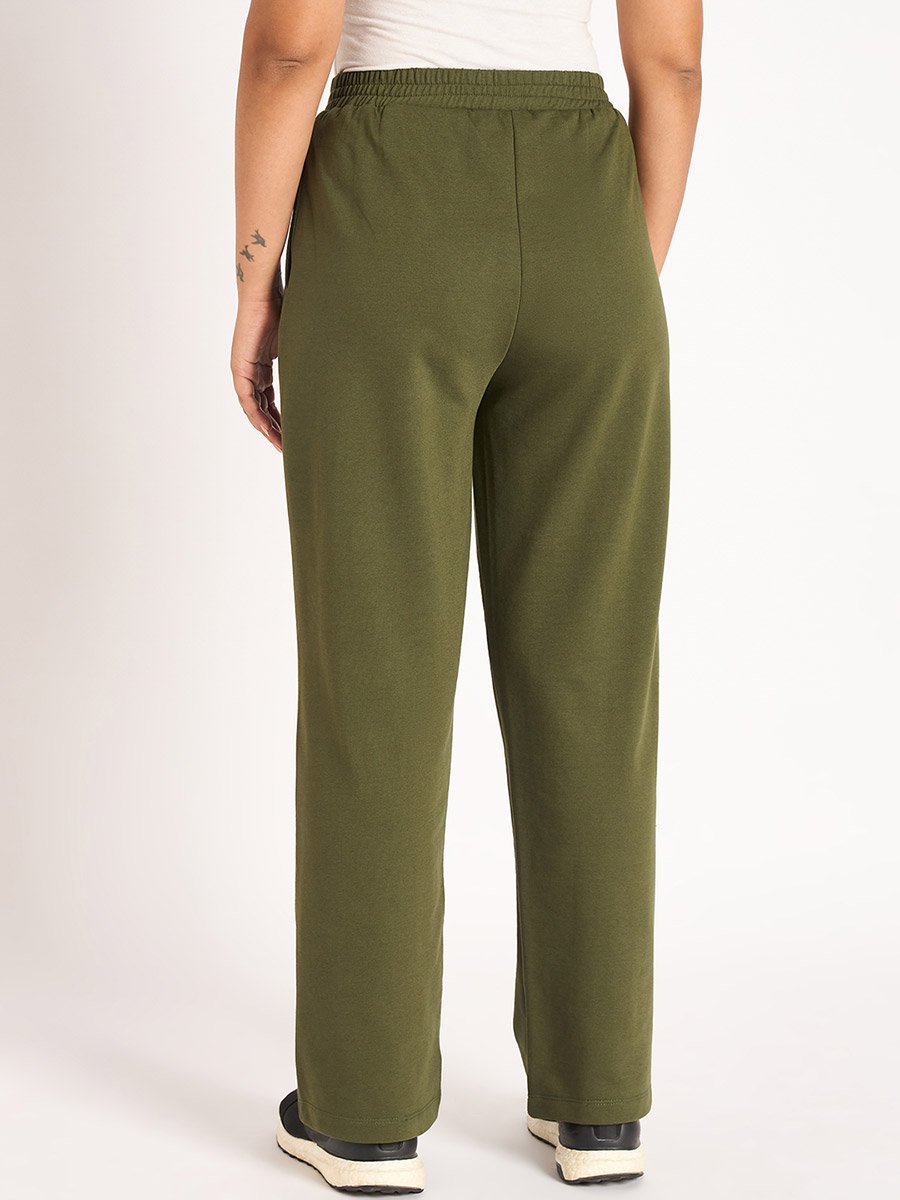 Olive Straight Fit Terry Trackpants