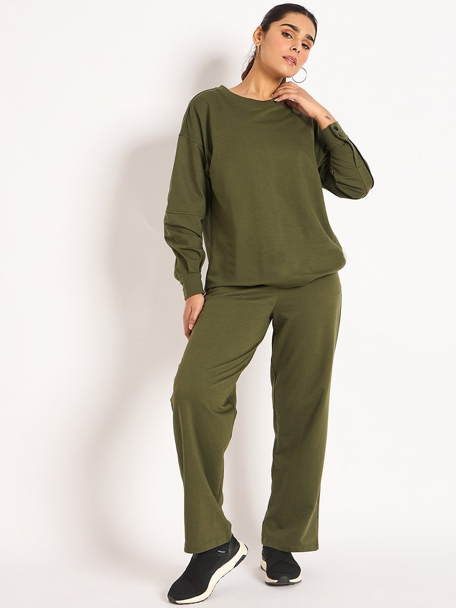 Olive Straight Fit Terry Trackpants