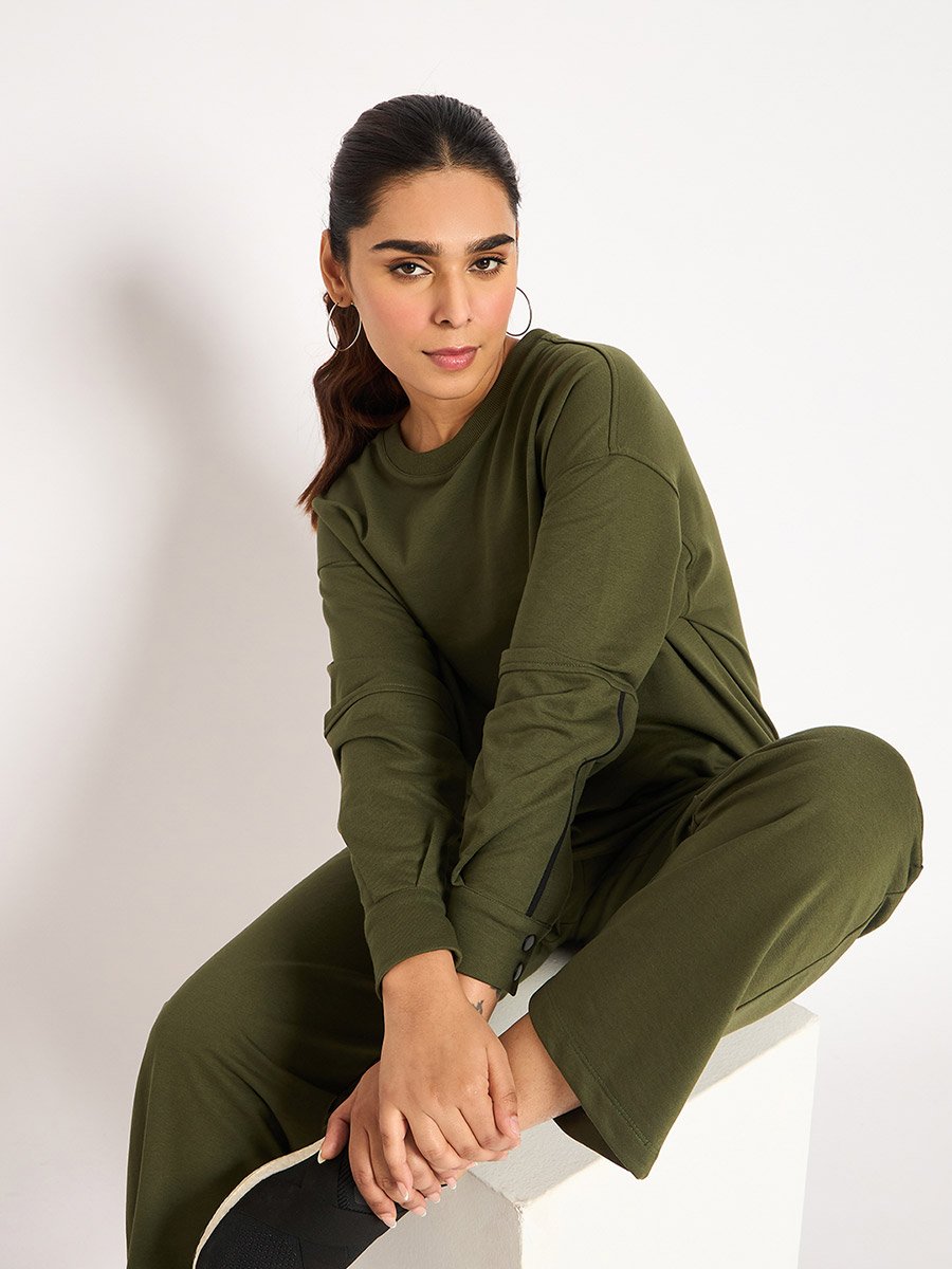 Olive Straight Fit Terry Trackpants