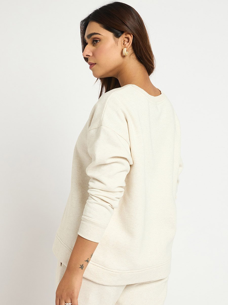 Cream Melange Crew Neck Fleece Sweatshirt