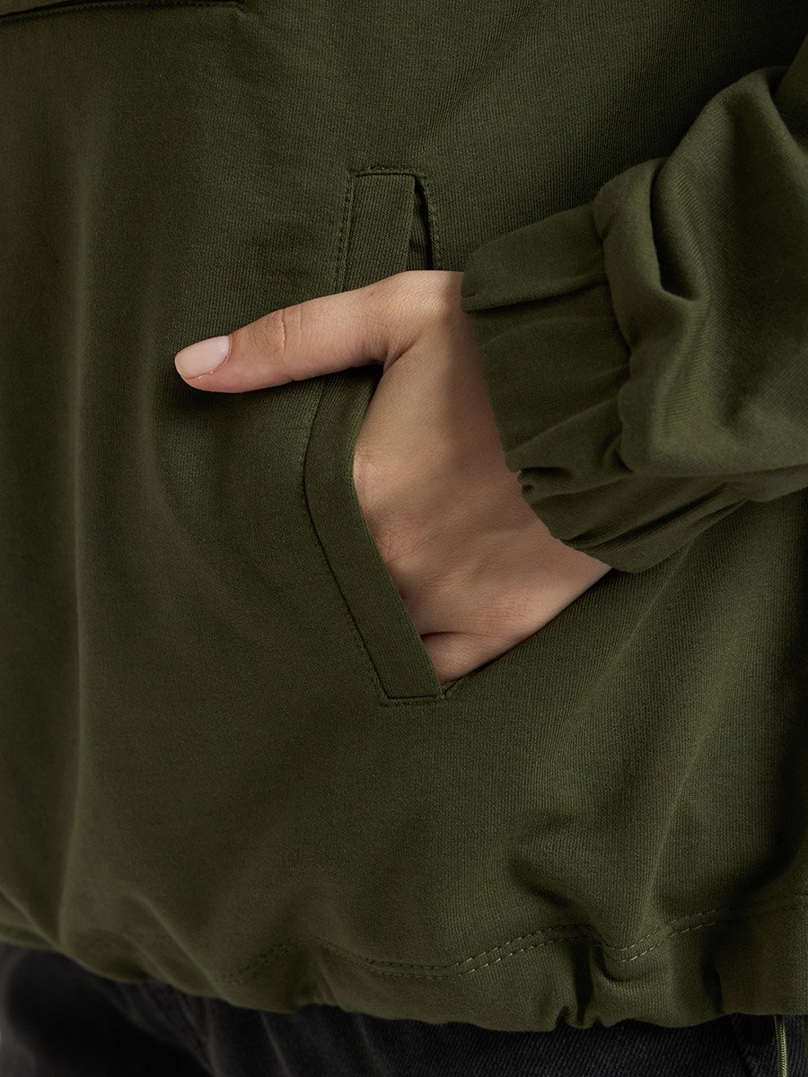 Olive Half Zip Up Terry Hoodie