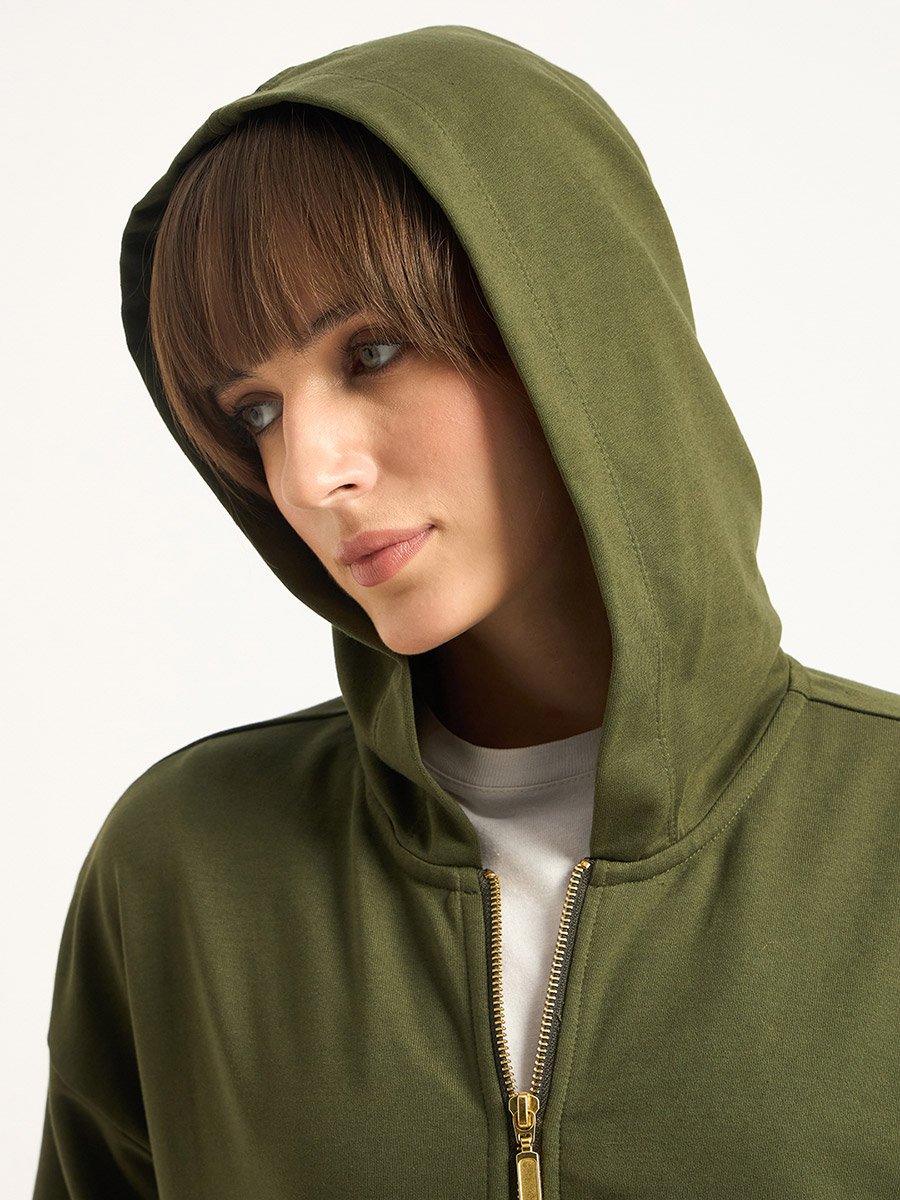 Olive Half Zip Up Terry Hoodie