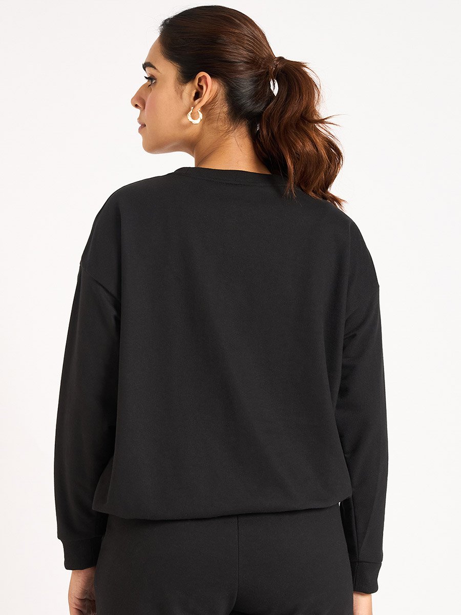 Black Flap Detail Terry Sweatshirt