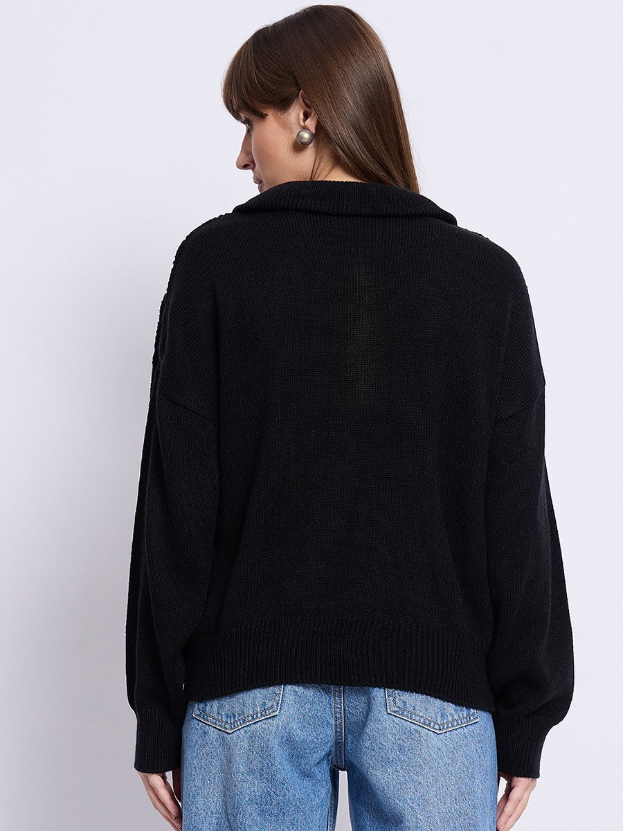 Black High Neck Half Zipper Sweater