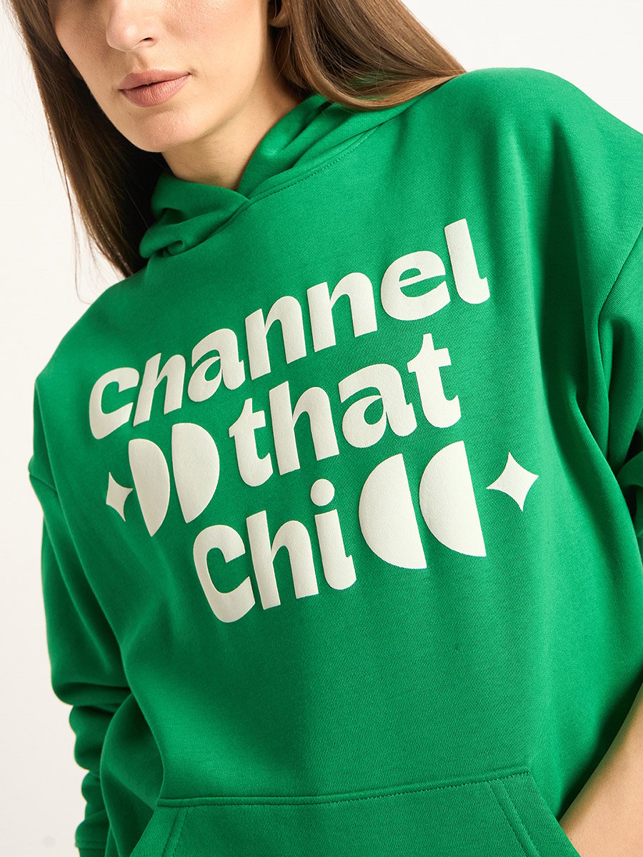 Green Oversized Hoodie with Front Pocket