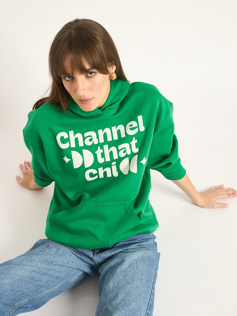 Green Oversized Hoodie with Front Pocket
