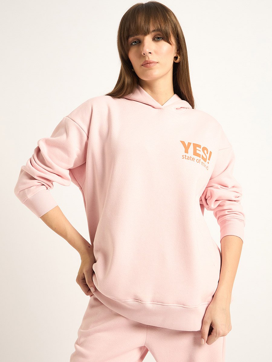 Pink Oversized Fleece Slogan Hoodie