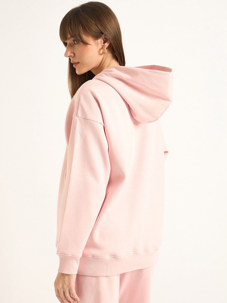 Pink Oversized Fleece Slogan Hoodie