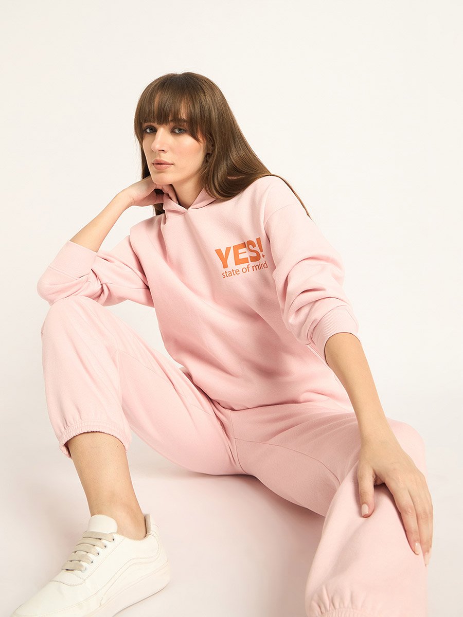 Pink Oversized Fleece Slogan Hoodie