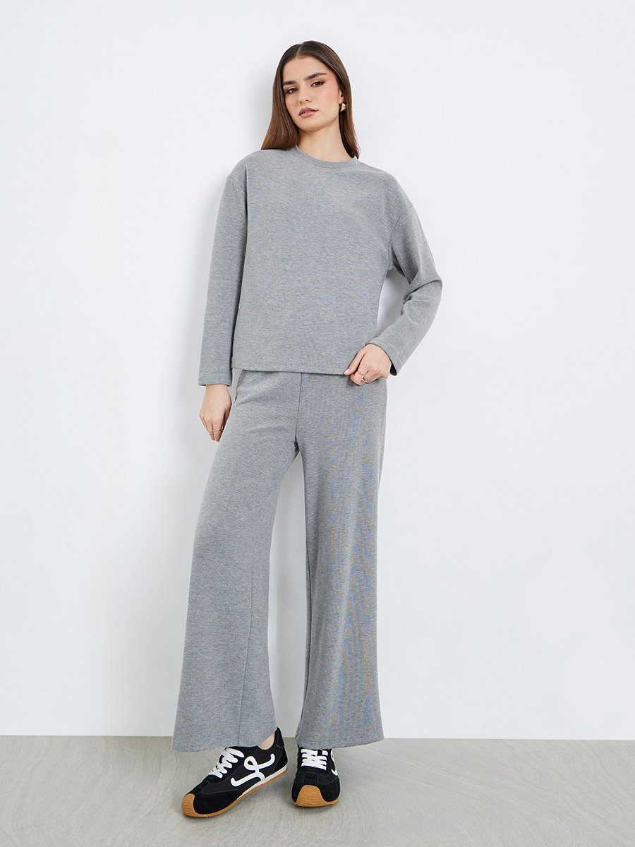 Women Grey Knit Top and Pants Co-Ords