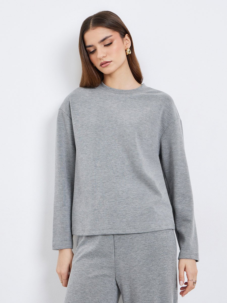 Women Grey Knit Top and Pants Co-Ords