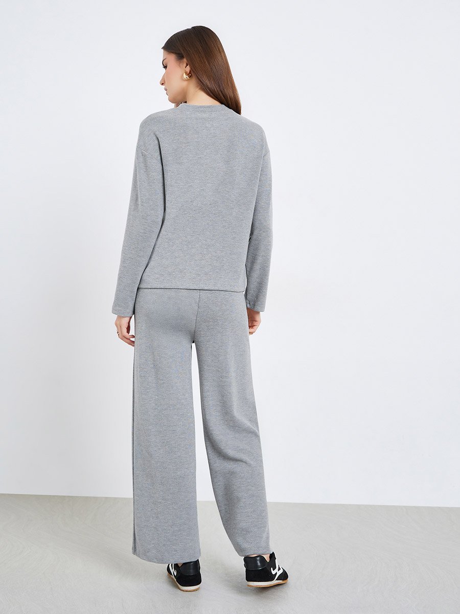 Women Grey Knit Top and Pants Co-Ords