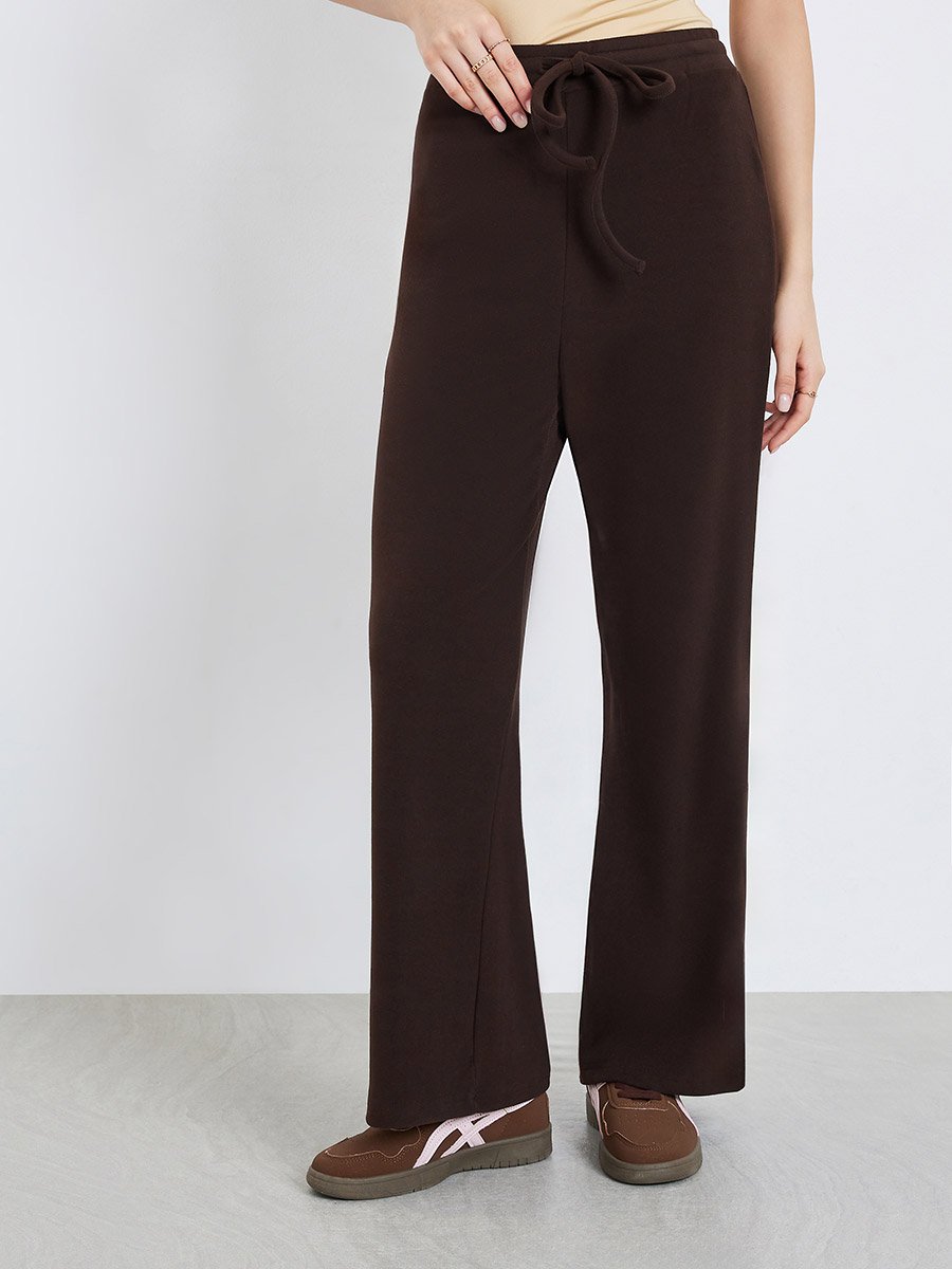 Women Brown Zip-Up Knit Jacket and Pants Co-Ords
