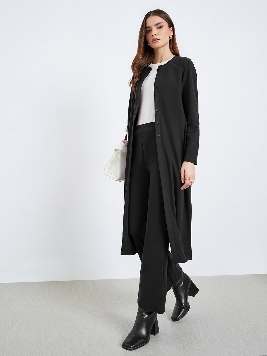 Women Black Midi Knit Top and Pants Co-ords
