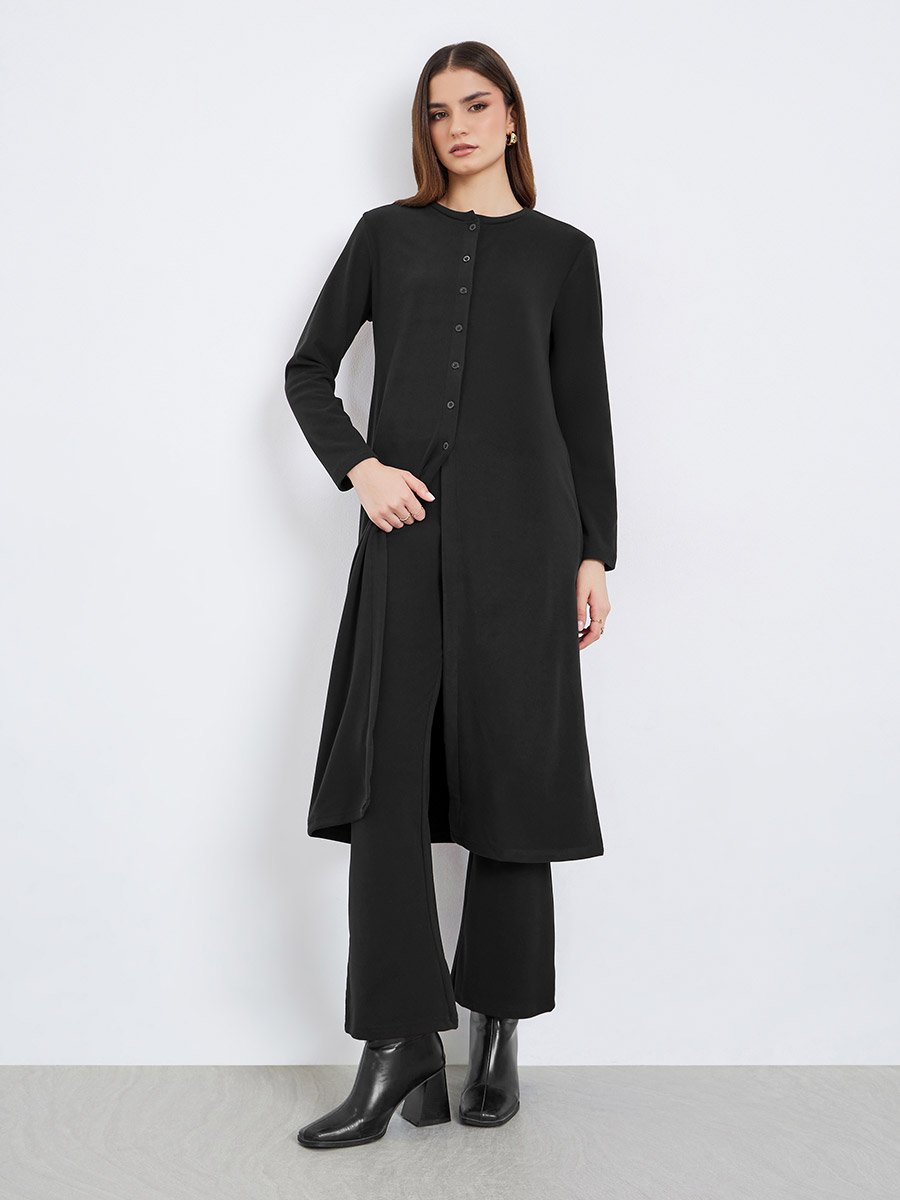 Women Black Midi Knit Top and Pants Co-ords