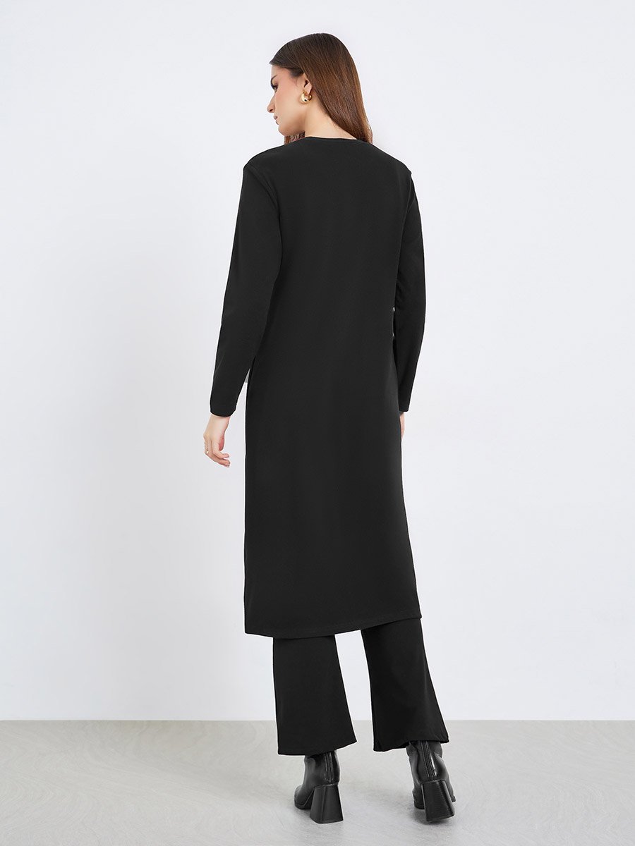 Women Black Midi Knit Top and Pants Co-ords