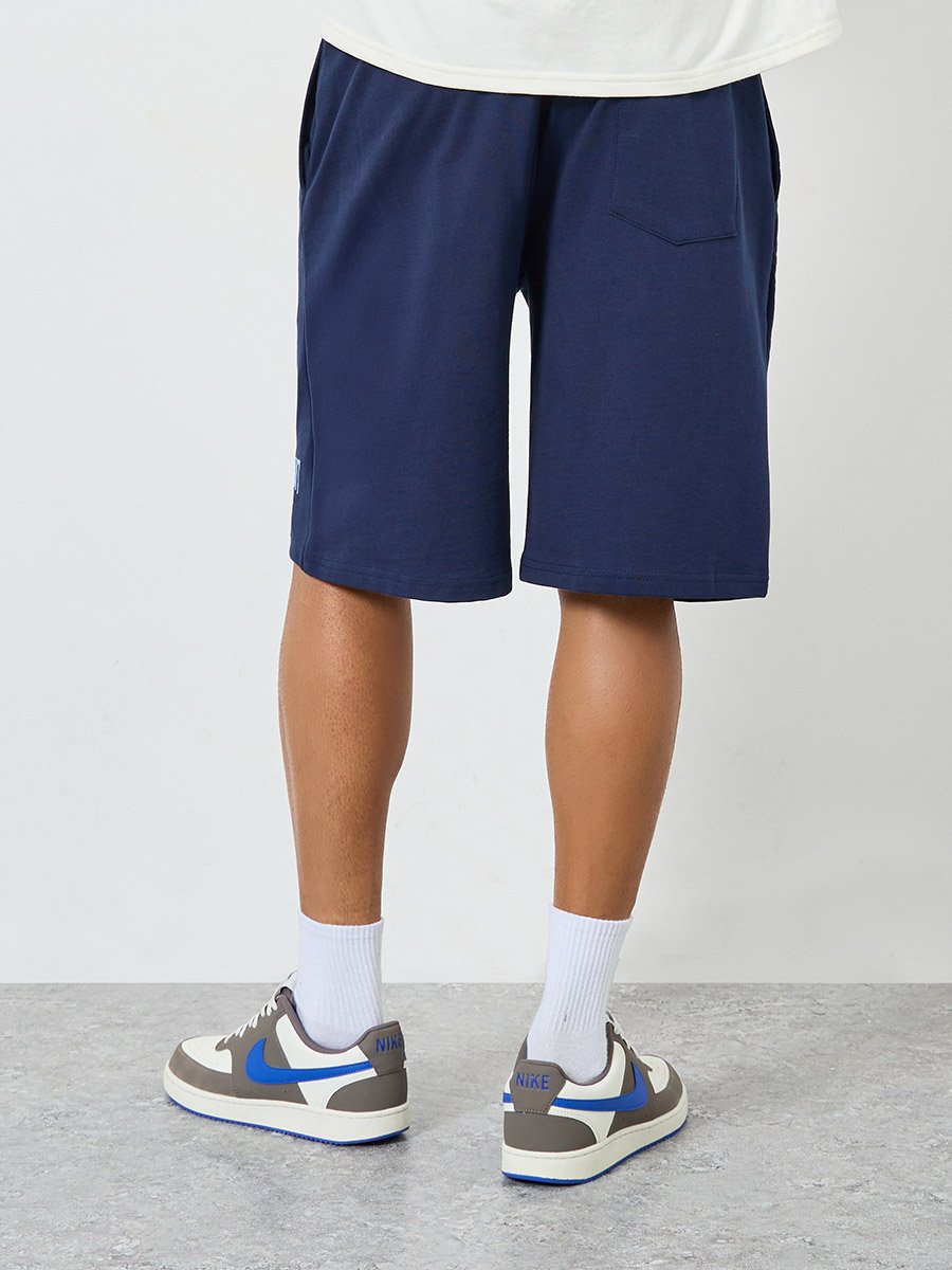 Men Navy Blue Embroidered Shorts