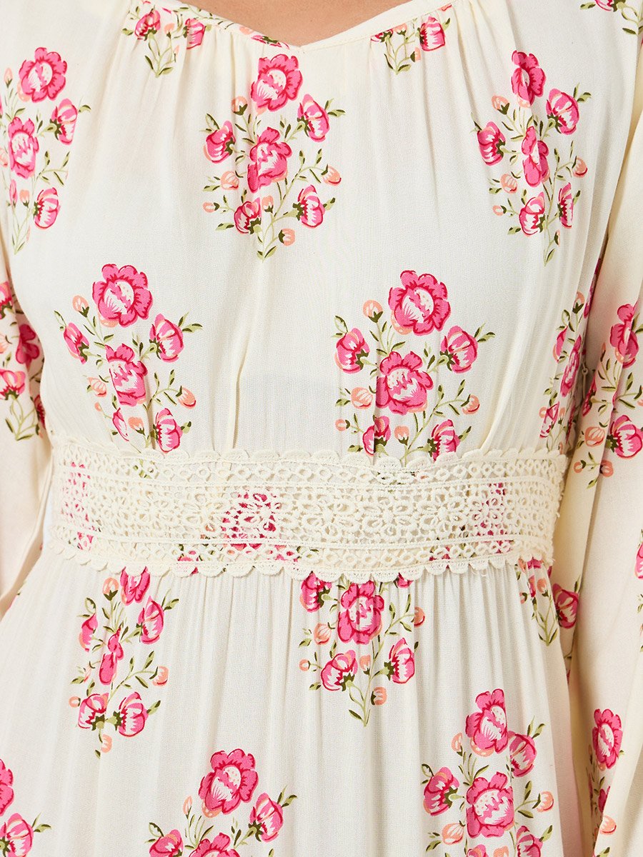 Women Pink Floral Print Tiered Maxi Dress