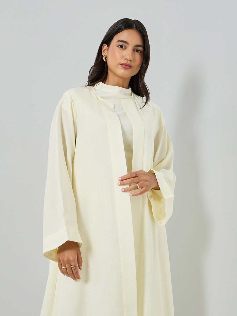 Cream Front Open Solid Abaya