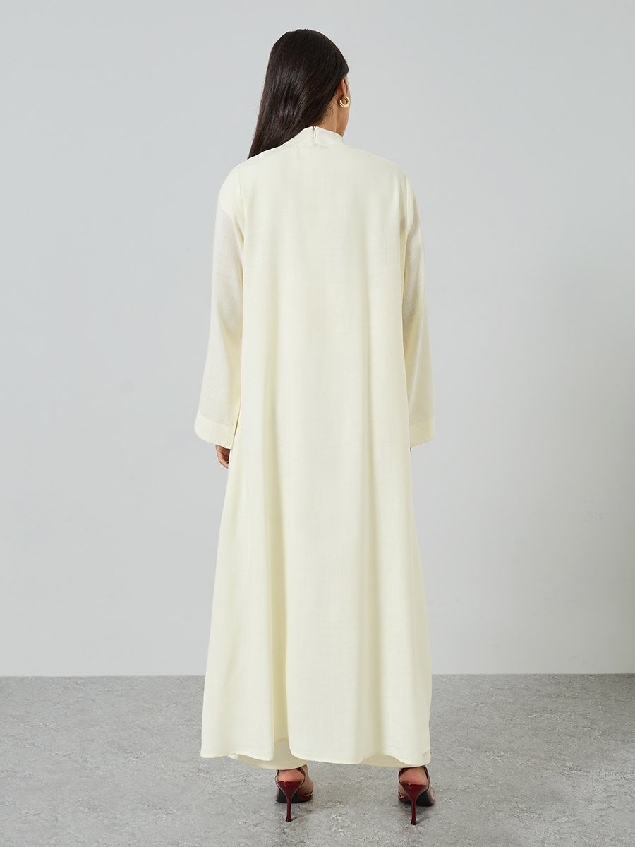 Cream Front Open Solid Abaya