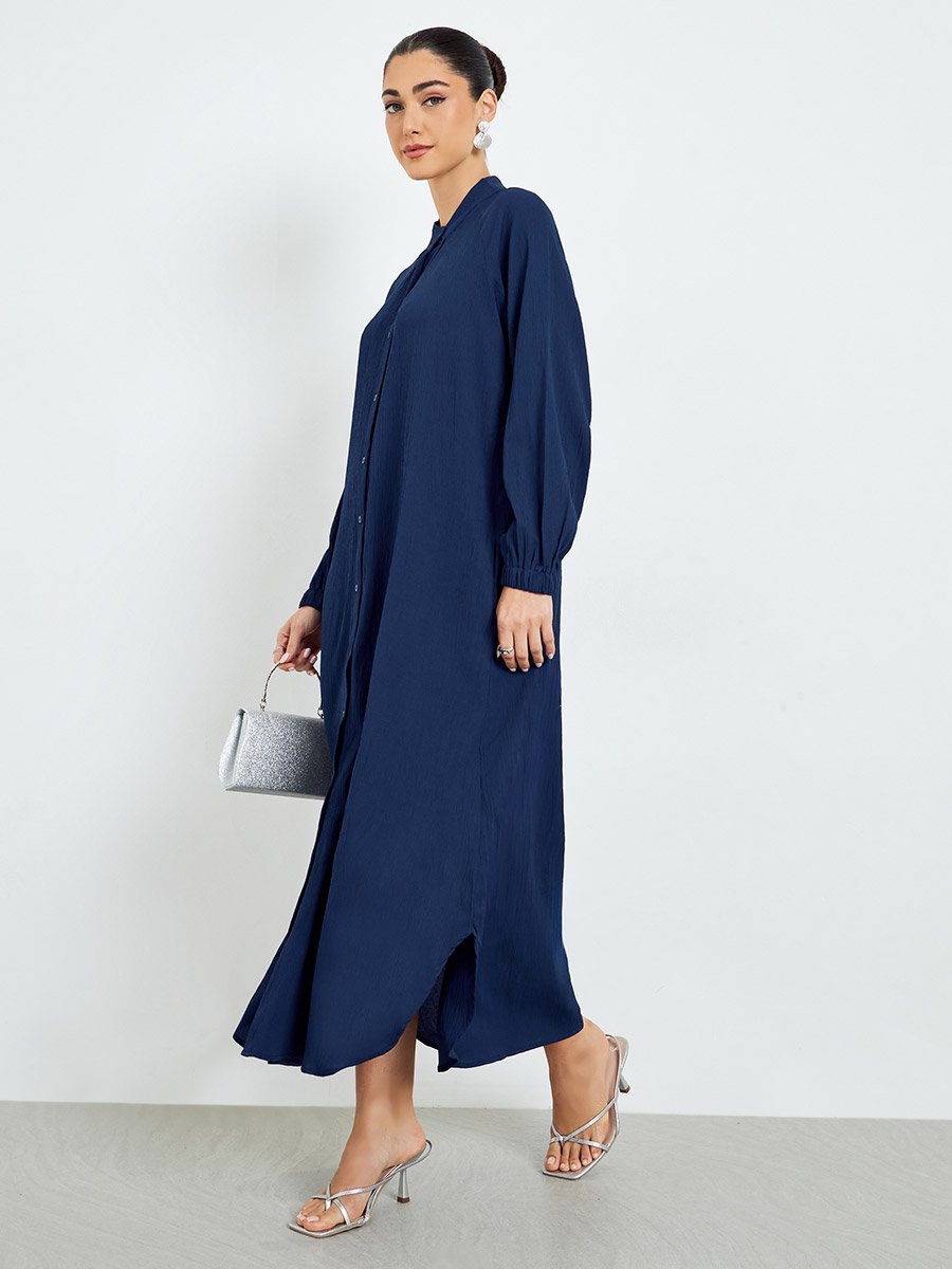 Navy Blue Crepe Buttoned A-Line Jalabiya