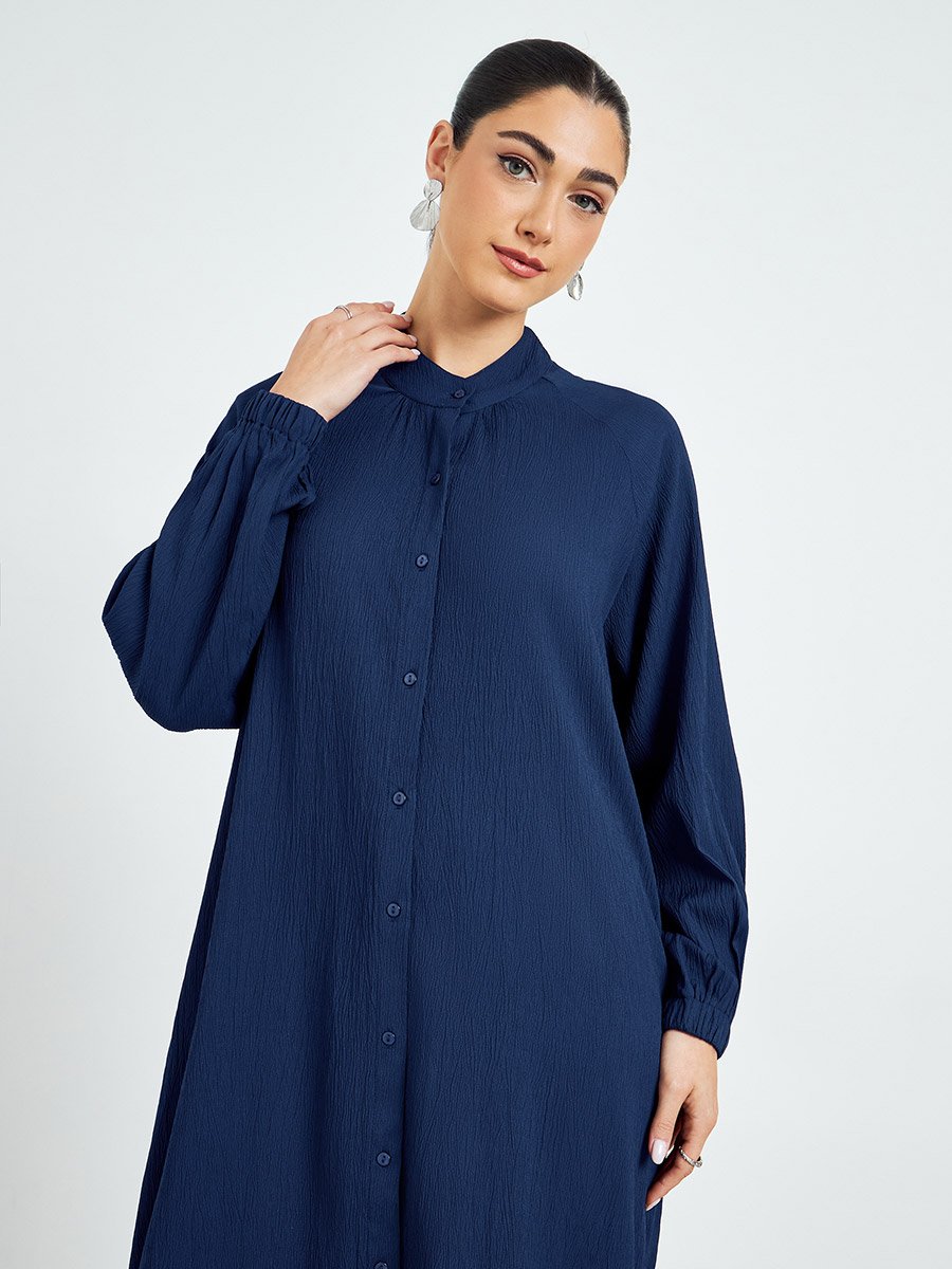 Navy Blue Crepe Buttoned A-Line Jalabiya