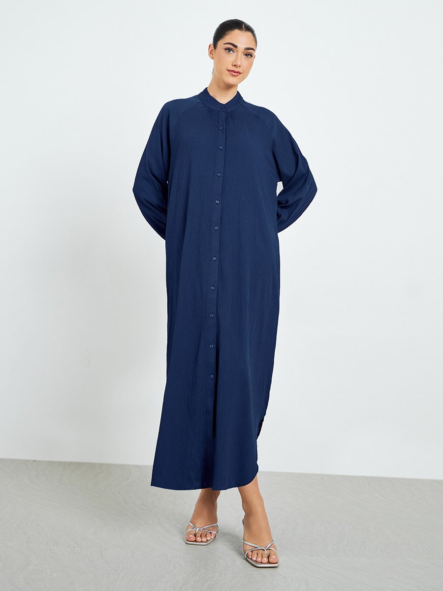 Navy Blue Crepe Buttoned A-Line Jalabiya