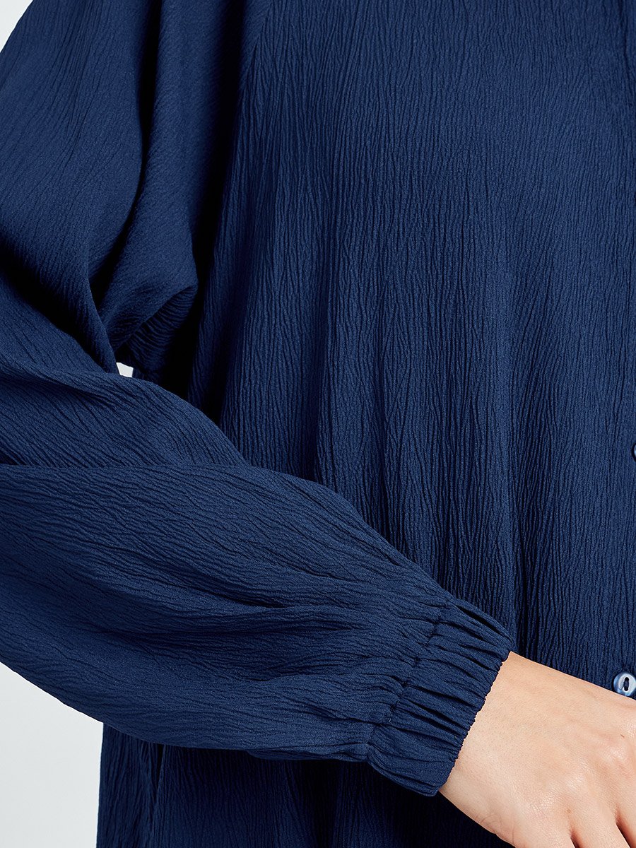 Navy Blue Crepe Buttoned A-Line Jalabiya