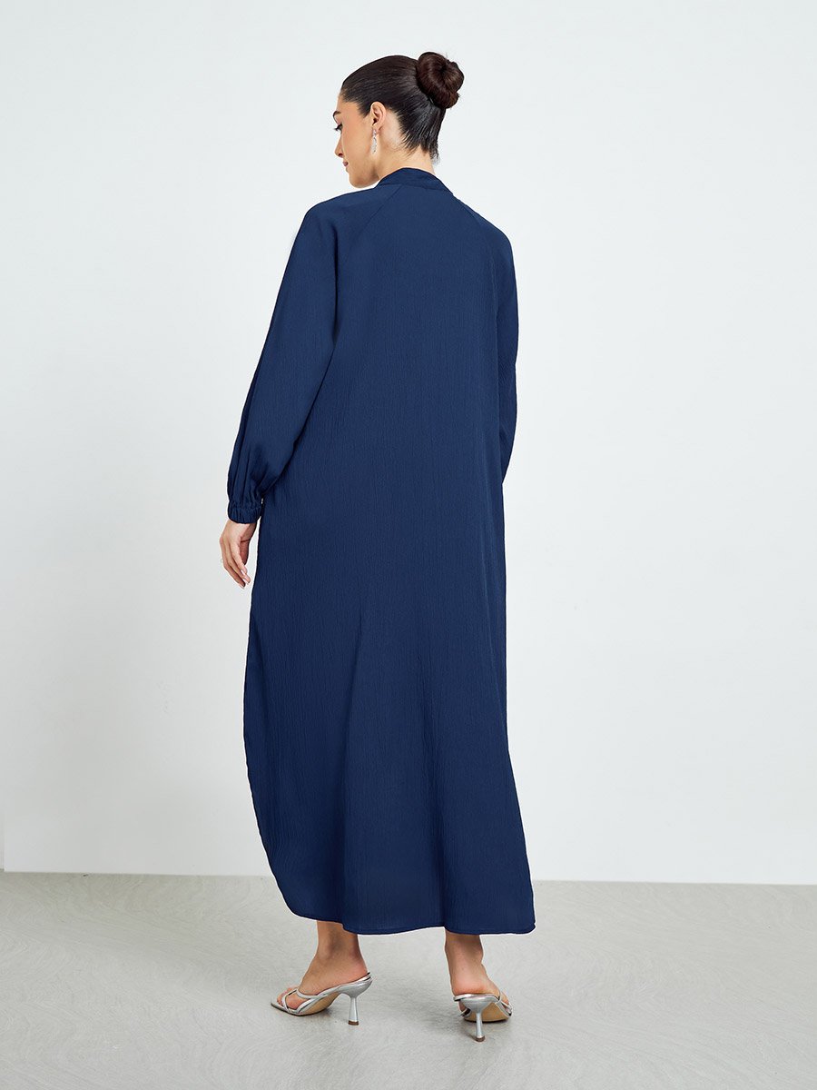 Navy Blue Crepe Buttoned A-Line Jalabiya