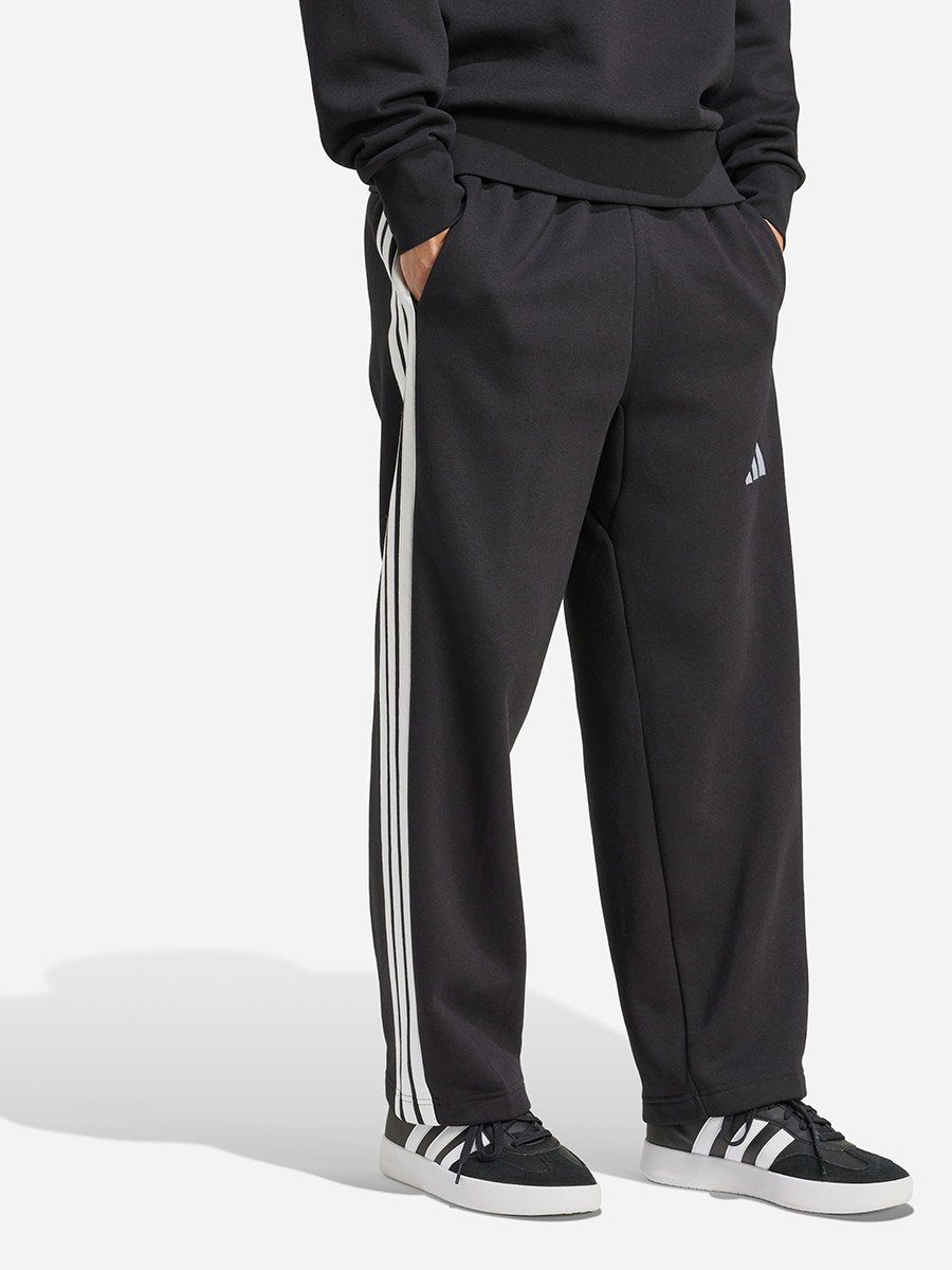 Essentials Three Stripes Fleece Wide Leg Men Pants Black