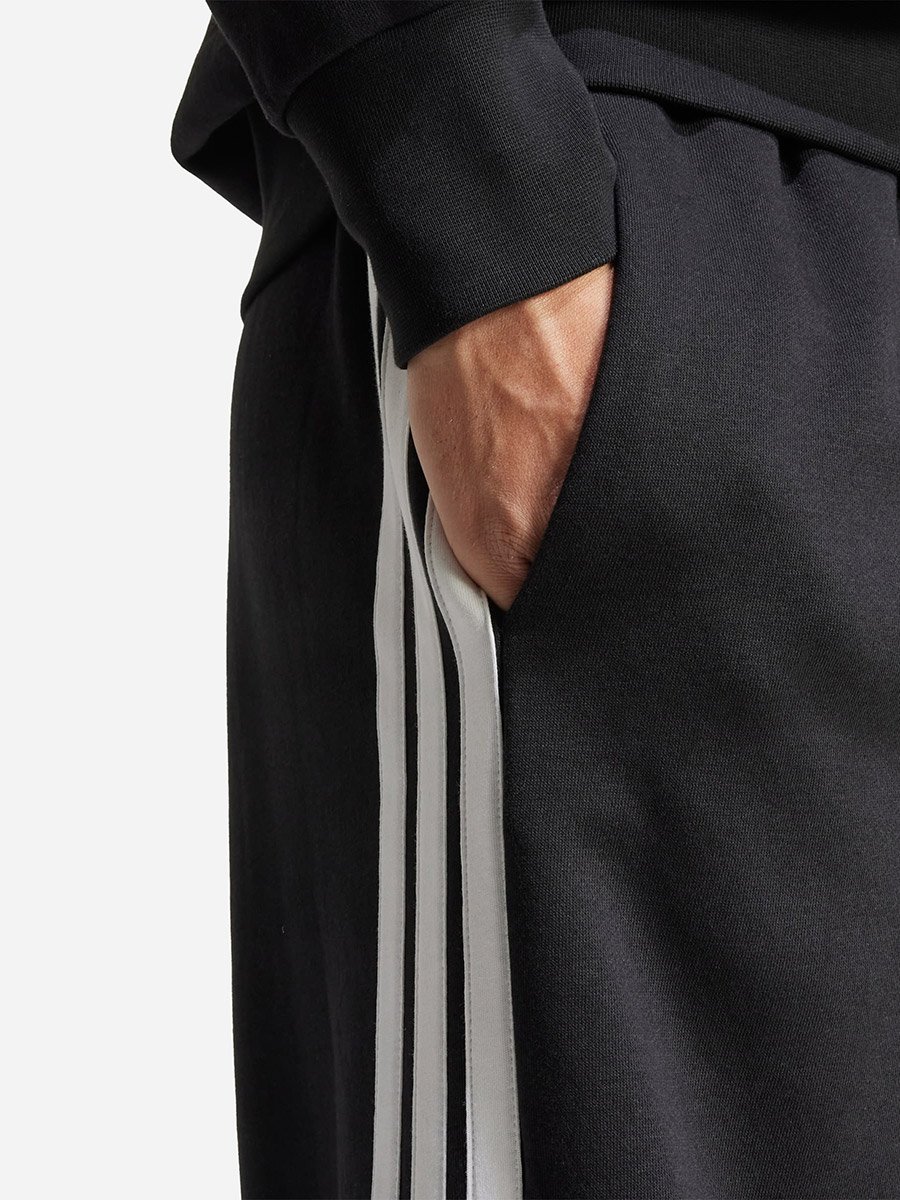 Essentials Three Stripes Fleece Wide Leg Men Pants Black