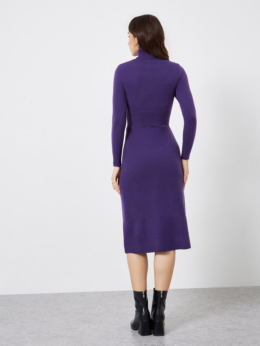 open lace back dress Purple Crew Neck Mesh Midi Dress Plum Shadow / S main image 0