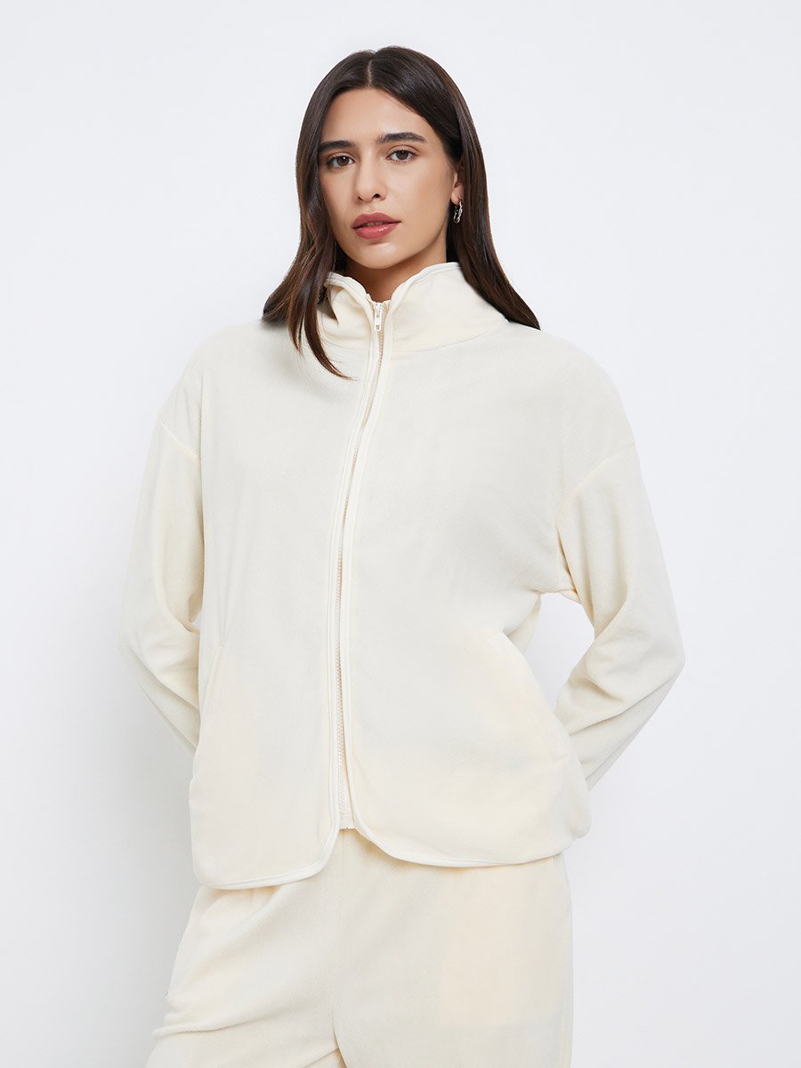 Cream Fleece Zip Up Jacket and Joggers Co-Ords
