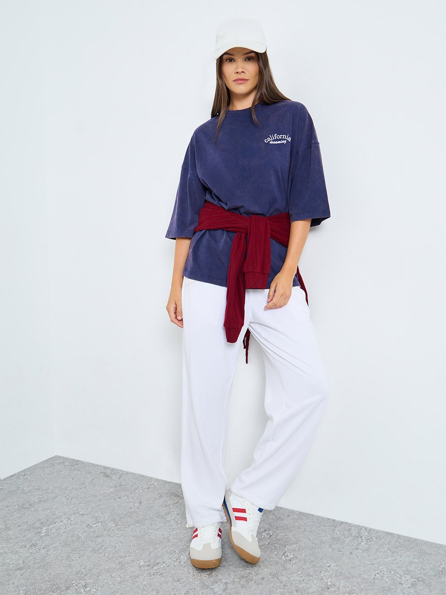 White Relaxed Fit Joggers with Drawstring