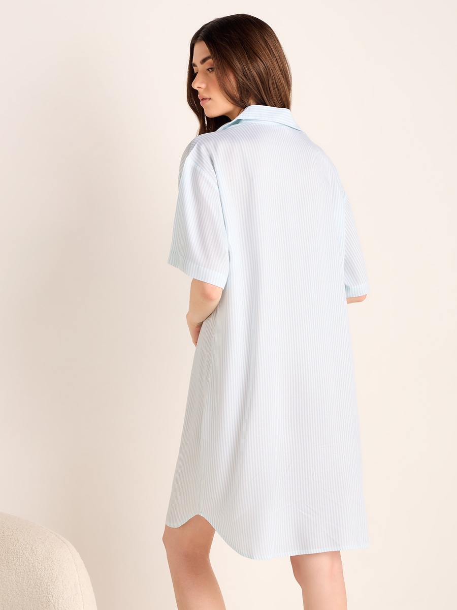 Striped Notch Collar Sleepshirt